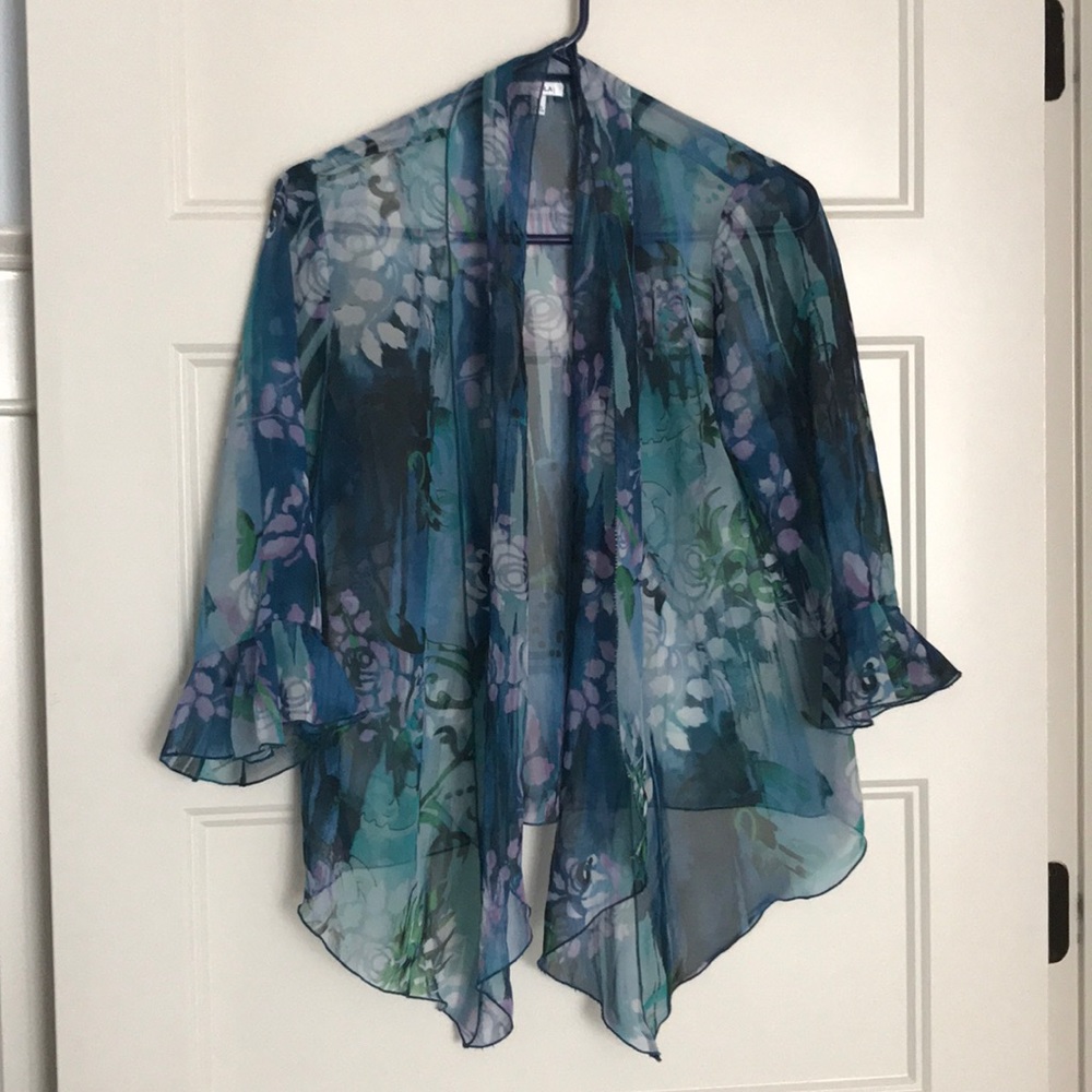 Blue-green cropped dress jacket